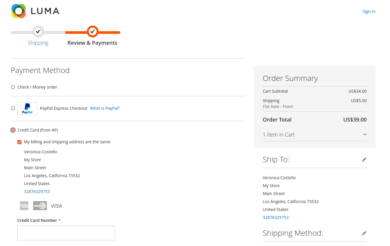 Credit card available on checkout