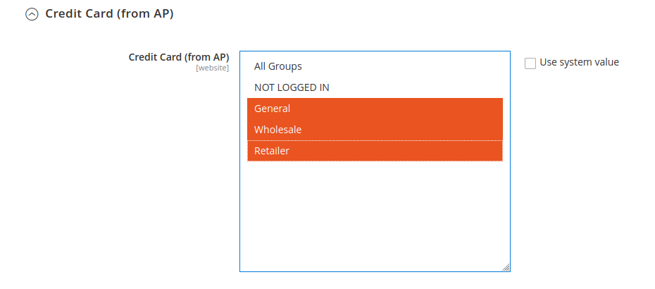 Specify customer groups that can see a payment method