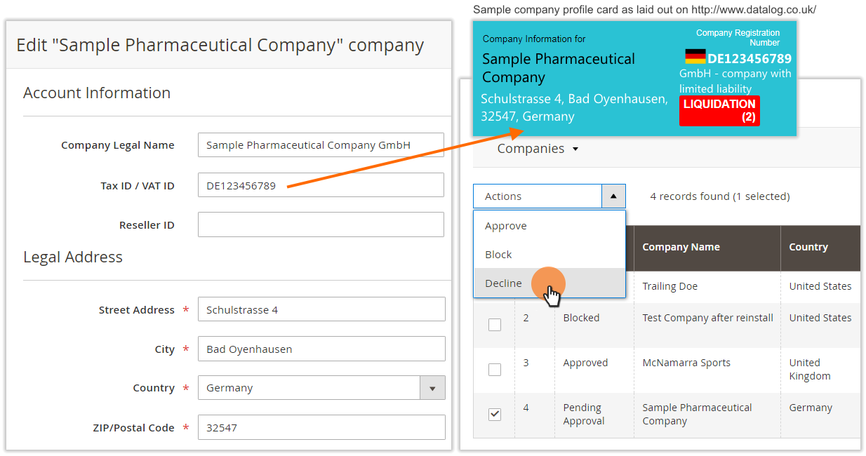 Approve or decline corporate accounts Magento 2