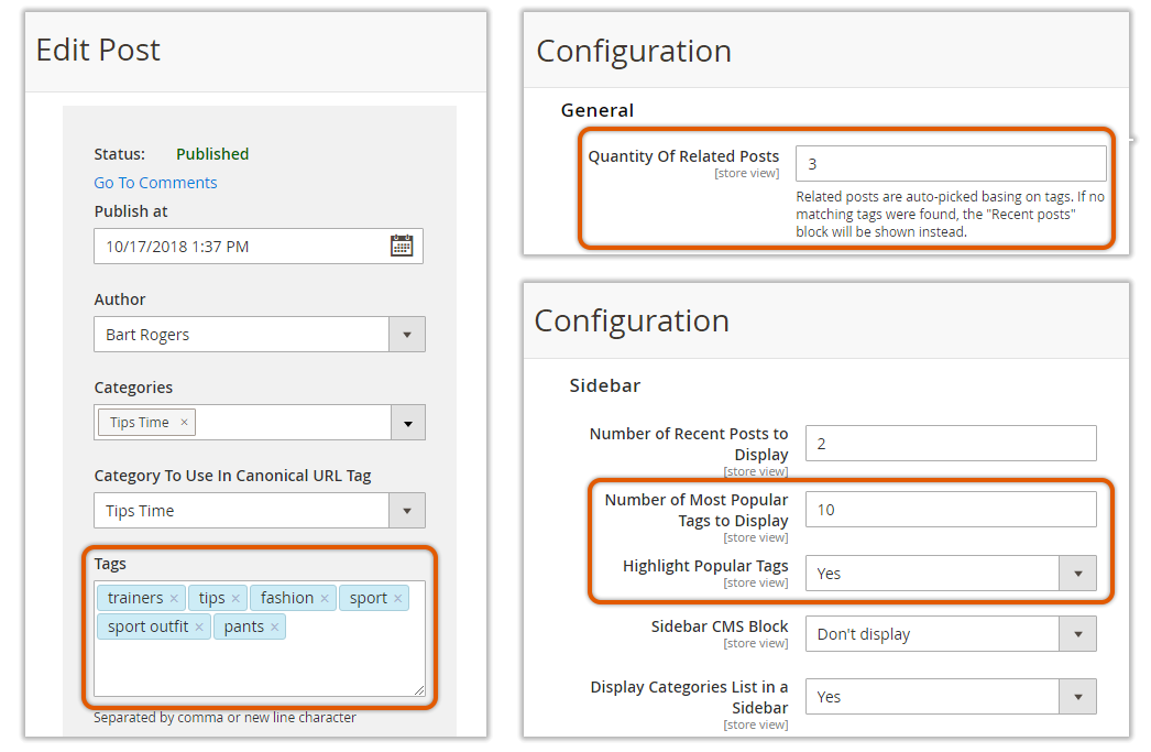 Blog Tags Settings Magento 2