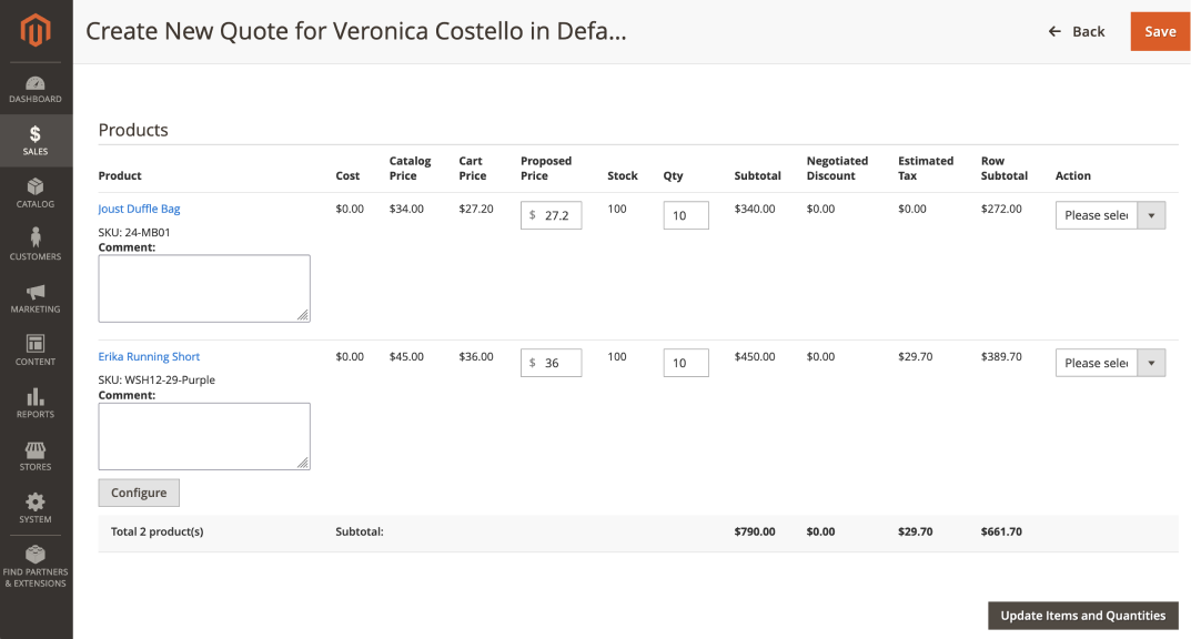 Editing quote | Cart to Quote for Magento 2
