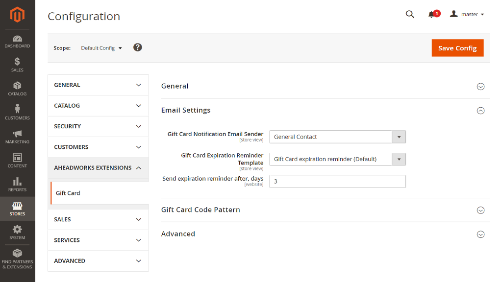Email Settings | Gift Cart for Magento 2
