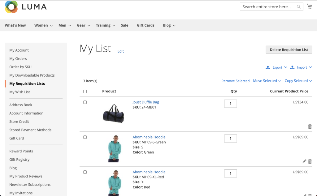 Editing Requisition Lists | Requisition List for Magento 2