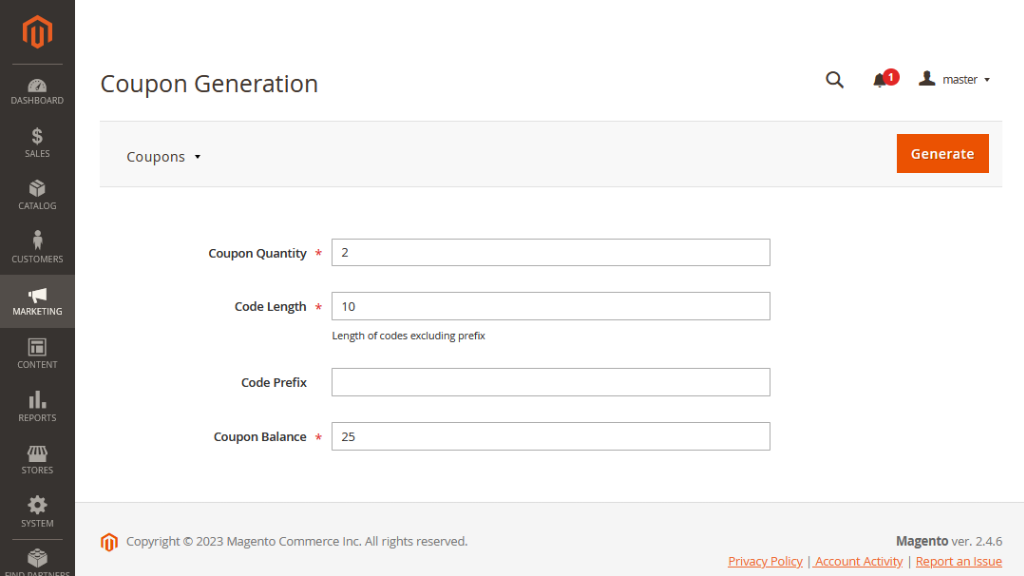 Coupon code generation