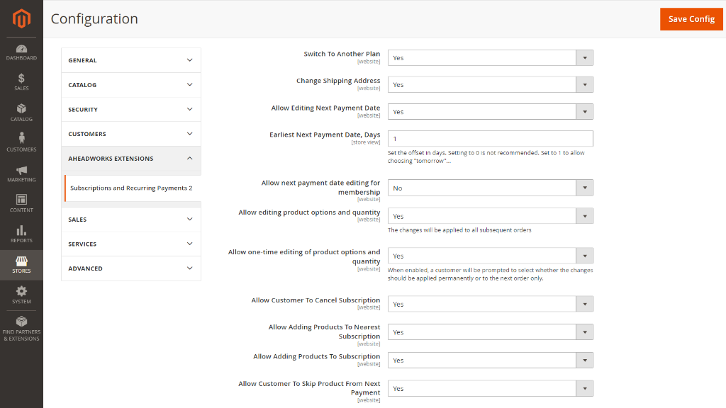 Subscription Editing Settings | Advanced Subscription Products for Magento 2