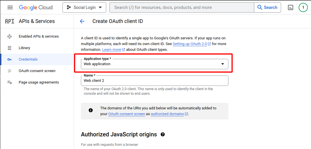 Create OAuth client ID | Social Login for Magento 2