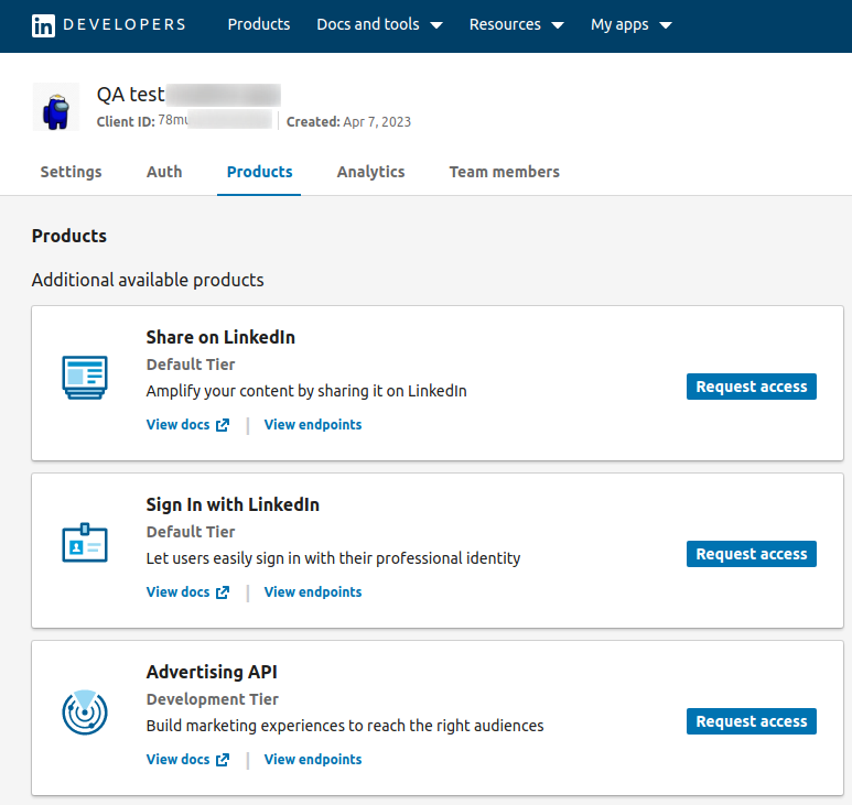 LinkedIn create app | Social Login for Magento 2