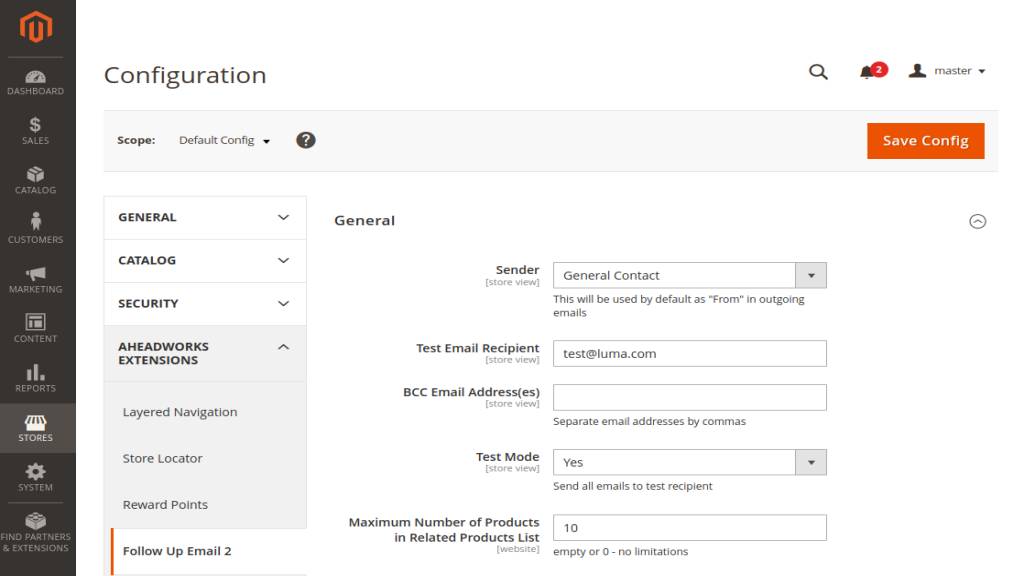 Backend Configuration | Follow Up Email for Magento 2