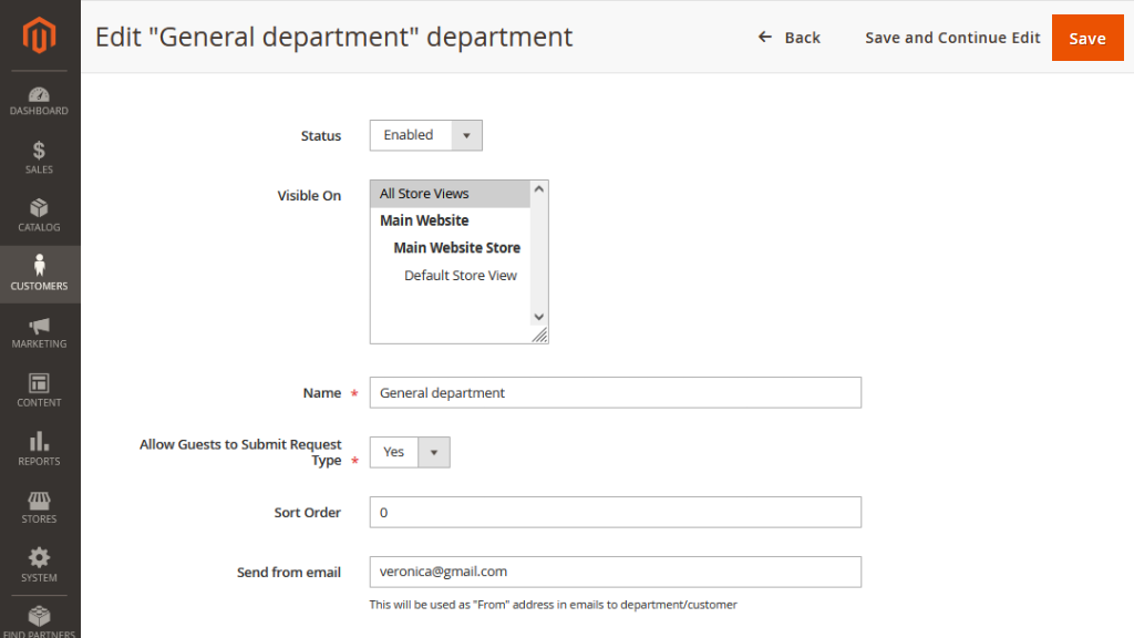 Create/Edit Department | Help Desk Ultimate for Magento 2
