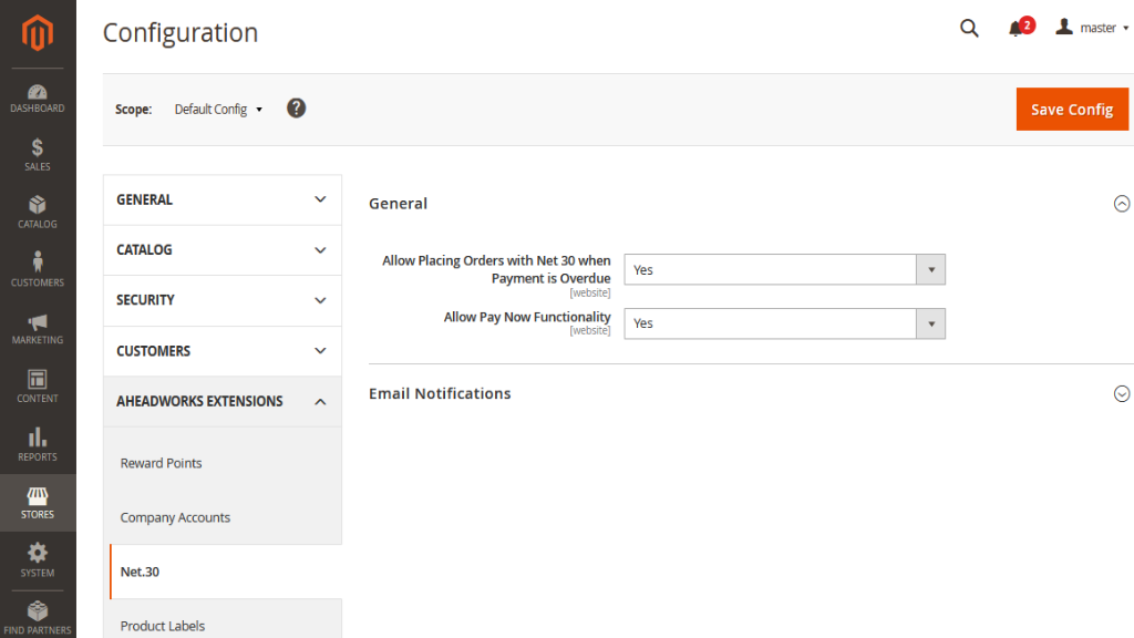 Extension Settings | NET.30 for Magento 2